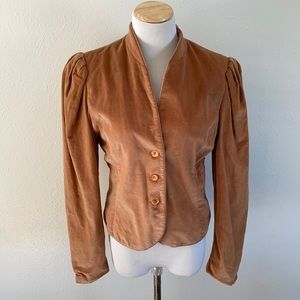 1970’s Vintage Velvet Boho Blazer Tan/Peach/Orange Puff Sleve
